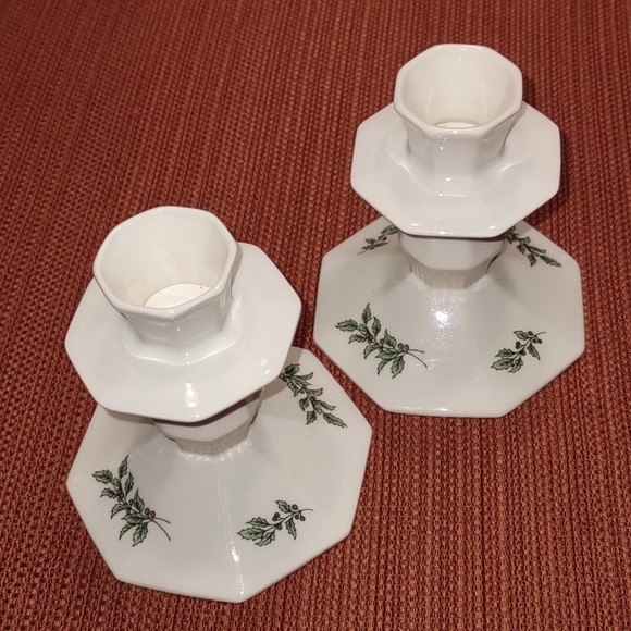 Nikko Ceramics Holiday Vintage Nikko Christmas Candlesticks Candle Holders Holly And Berry